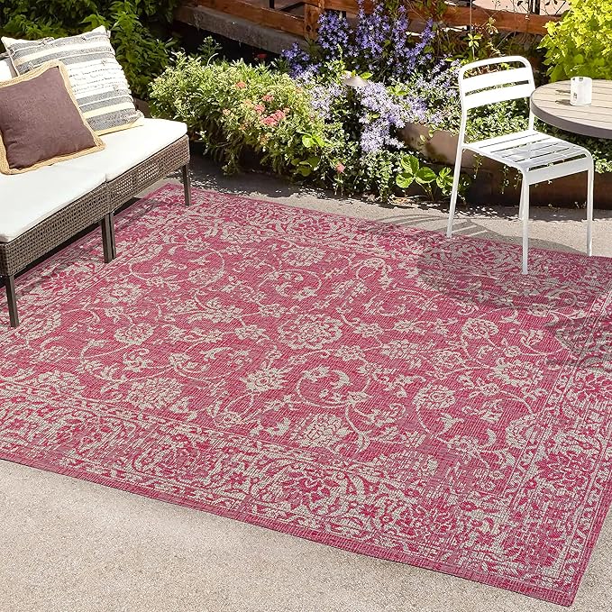 JONATHAN Y Weave Floral Indoor Outdoor Area Rug 8X10 Fuchsia/Light Gray, Tela Bohemian Textured for Backyard, Patio, Porch, Easy-Cleaning, High Traffic, Pet-Friendly, Non-Shedding (SMB100G-8)