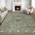 10x14 Area Rugs Living Room: Washable Boho Large Neutral Vintage Soft Rug Stain Resistant Farmhouse Non Slip Indoor Floor Carpet for Bedroom Nursery Kids Playroom Office Dining Room- Dark Green