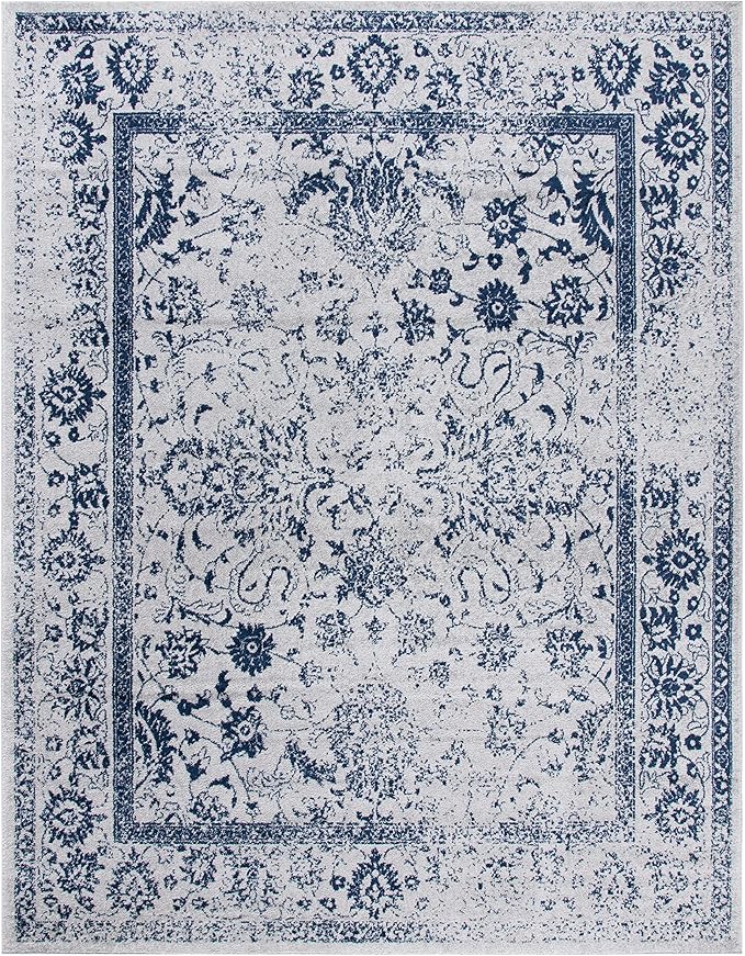 SAFAVIEH Area Rug 10x14 - Adirondack Collection - Large - Grey & Navy, Distressed Vintage Floral Design, Non-Shedding & Easy to Clean, Ideal for Living Room, Bedroom, Dining Space (ADR109P)