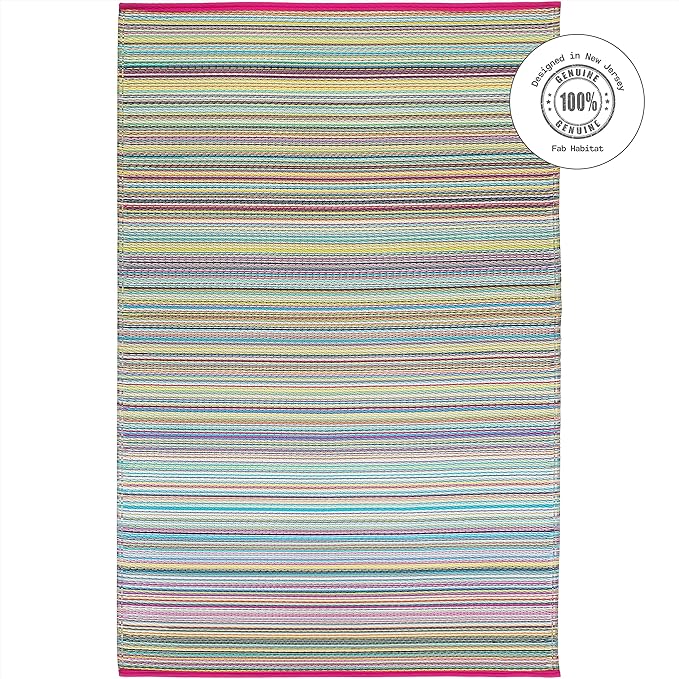 Fab Habitat Outdoor Rug - Waterproof, Fade Resistant, Crease-Free - Premium Recycled Plastic - Striped - Porch, Deck, Balcony, Mudroom, Laundry Room, Patio - Cancun - Candy - 2.5 x 8 ft Runner