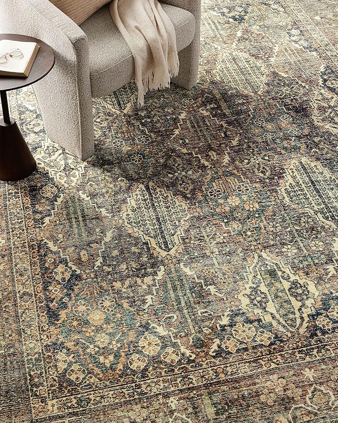 Loloi Magnolia Home by Joanna Gaines Banks Collection BAN-05 Spice/Blue 2'-6" x 12'-0", .13" Pile Height, Machine Washable, Runner Rug