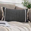 OJIA Modern Throw Pillow Cover with Tassels, Decorative Liana Fringe Accent Cushion Case, Farmhouse Woven Pillowcase for Sofa Chair Couch Bed Decor (Lumbar 12 x 20 Inches, Black)