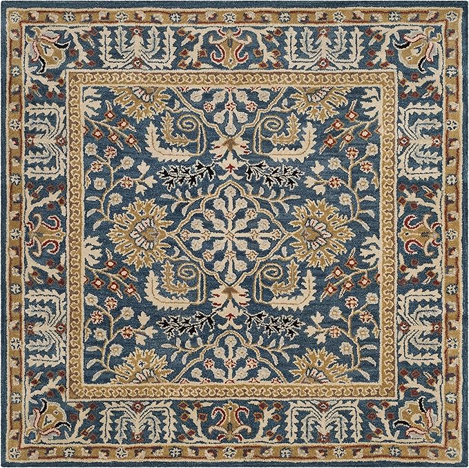 SAFAVIEH Antiquity Collection Area Rug - 6' Square, Dark Blue & Multi, Handmade Traditional Oriental Wool, Ideal for High Traffic Areas in Living Room, Bedroom (AT64B)