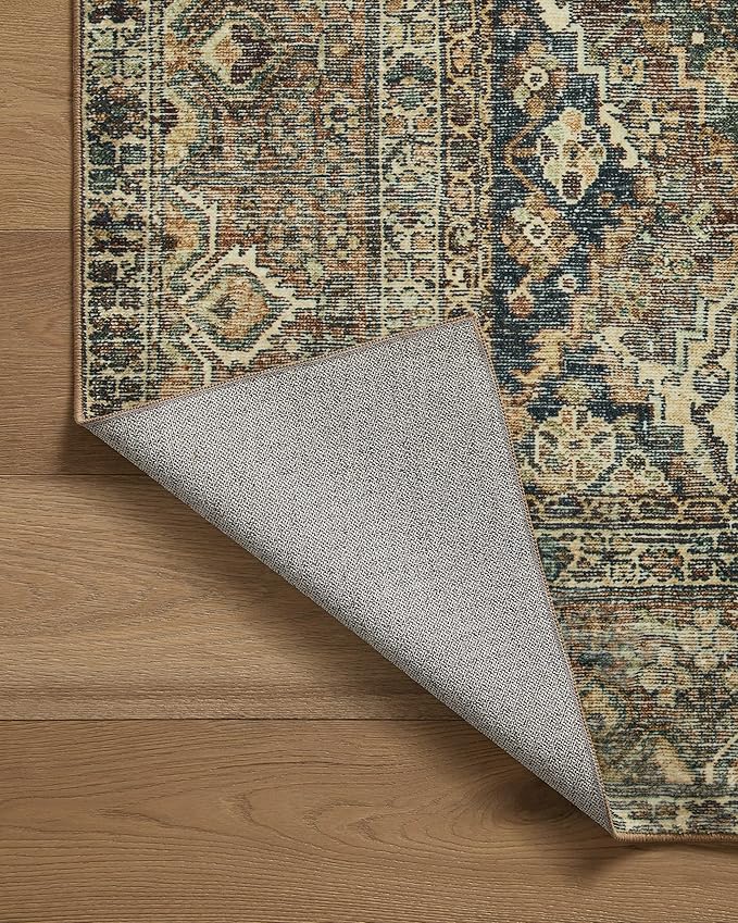 Loloi Magnolia Home by Joanna Gaines Banks Collection BAN-05 Spice/Blue 2'-6" x 12'-0", .13" Pile Height, Machine Washable, Runner Rug