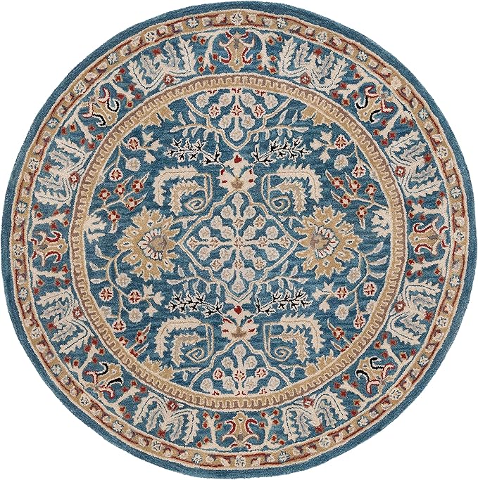 SAFAVIEH Antiquity Collection Area Rug - 4' Round, Dark Blue & Multi, Handmade Traditional Oriental Wool, Ideal for High Traffic Areas in Living Room, Bedroom (AT64B)