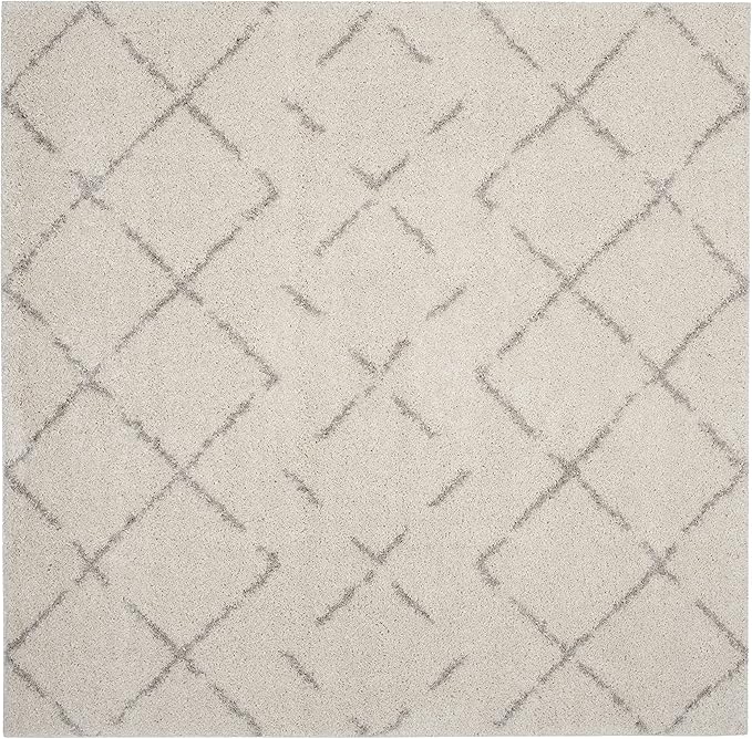 SAFAVIEH Arizona Shag Collection Area Rug - 5'1" Square, Ivory & Beige, Moroccan Boho Design, Non-Shedding & Easy to Clean, Ideal for Living Room, Bedroom, Dining Space (ASG743A)