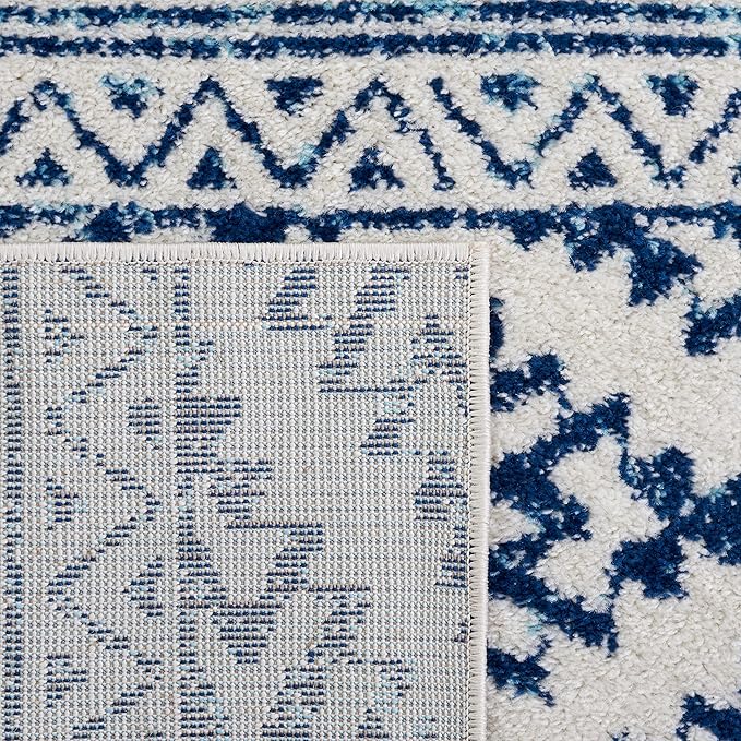 SAFAVIEH Tulum Collection Area Rug - 5' Square, Ivory & Navy, Moroccan Boho Tribal Design, Non-Shedding & Easy to Clean, Ideal for Living Room, Bedroom, Dining Space (TUL272D)