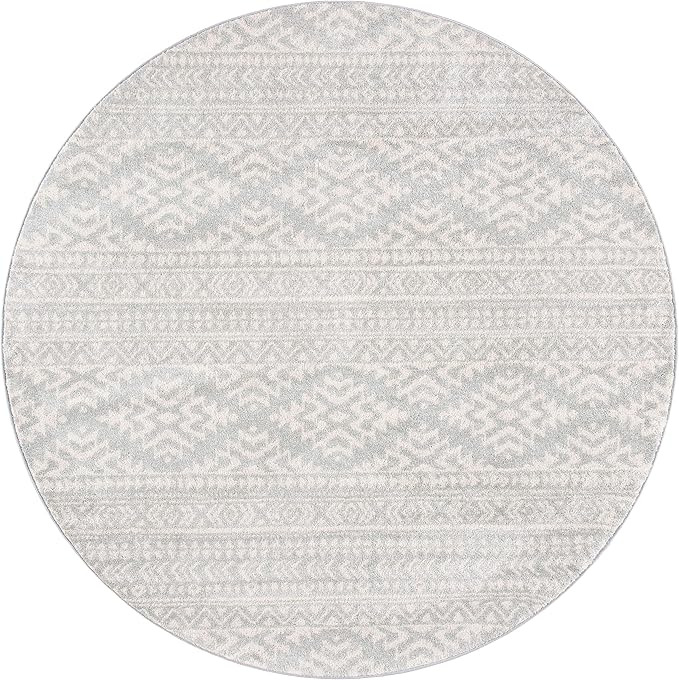 SAFAVIEH Tulum Collection Area Rug - 6'7" Round, Light Grey & Ivory, Moroccan Boho Tribal Design, Non-Shedding & Easy to Clean, Ideal for Living Room, Bedroom, Dining Space (TUL272F)