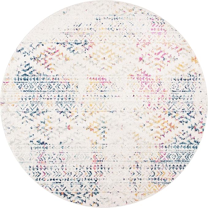 SAFAVIEH Tulum Collection Area Rug - 5' Round, Ivory & Blue, Moroccan Boho Tribal Design, Non-Shedding & Easy to Clean, Ideal for Living Room, Bedroom, Dining Space (TUL272C)