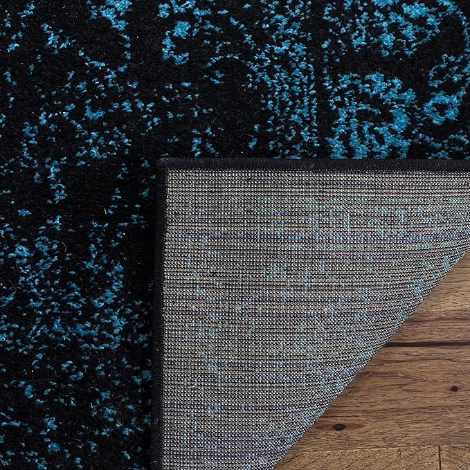 SAFAVIEH Adirondack Collection Runner Rug - 2'6" x 8', Black & Teal, Distressed Vintage Floral Design, Non-Shedding & Easy to Clean, Ideal for Hallway, Foyer, Entryway, Bedroom (ADR109K)