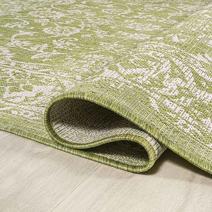 JONATHAN Y Weave Floral Indoor Outdoor Area Rug 4X6 Green/Cream, Tela Bohemian Textured for Backyard, Patio, Porch, Easy-Cleaning, High Traffic, Pet-Friendly, Non-Shedding (SMB100D-4)