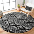 SAFAVIEH Tulum Collection Area Rug - 8' Round, Black & Ivory, Moroccan Boho Tribal Design, Non-Shedding & Easy to Clean, Ideal for Living Room, Bedroom, Dining Space (TUL272Z)