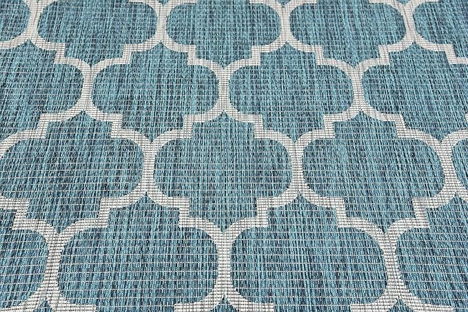 Unique Loom Outdoor Trellis Collection Area Rug (5' 3" x 8' Rectangle, Teal/ Gray)