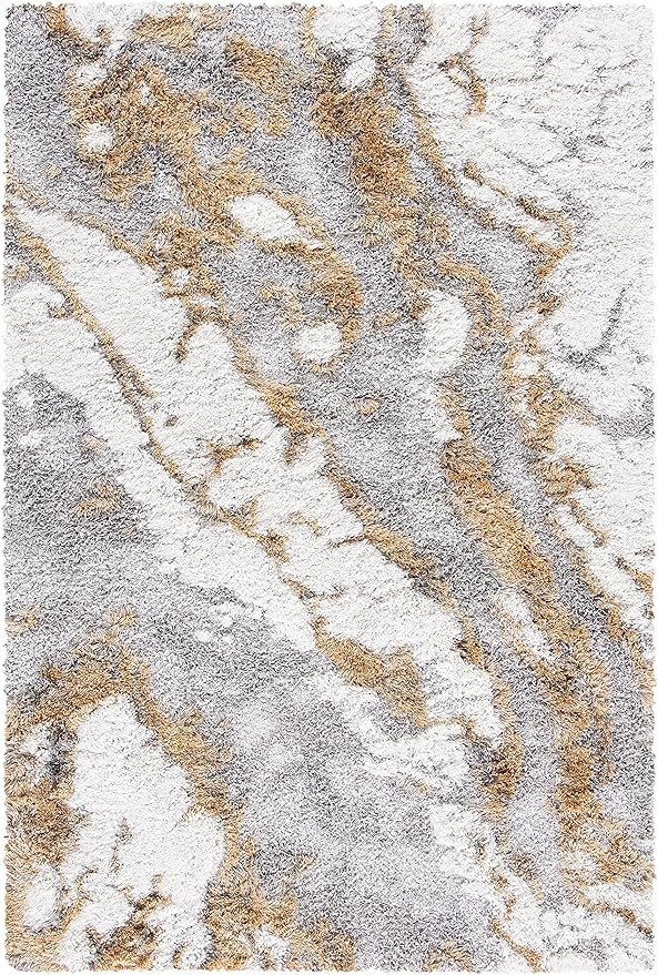 SAFAVIEH Horizon Shag Collection Accent Rug - 4' x 6', Grey & Gold, Non-Shedding & Easy Care, 2.6-inch Thick Ideal for High Traffic Areas in Entryway, Living Room, Bedroom (HZN890D)