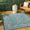 JONATHAN Y Weave Floral Indoor Outdoor Square Area Rug 8X8 Teal/Gray, Tela Bohemian Textured for Backyard, Patio, Porch, Easy-Cleaning, High Traffic, Pet-Friendly, Non-Shedding (SMB100C-8SQ)
