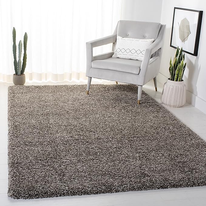 SAFAVIEH Milan Shag Collection Accent Rug - 4' x 6', Grey, Solid Design, Non-Shedding & Easy Care, 2-inch Thick Ideal for High Traffic Areas in Entryway, Living Room, Bedroom (SG180-8080)