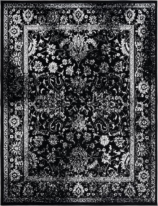 SAFAVIEH Area Rug 10x14 - Adirondack Collection - Large - Black & Ivory, Distressed Vintage Floral Design, Non-Shedding & Easy to Clean, Ideal for Living Room, Bedroom, Dining (ADR109Z)