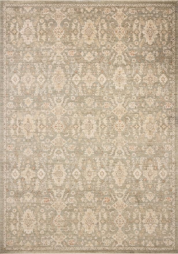 Loloi Chris Loves Julia Palma Collection PLM-03 Lagoon/Natural 5'-3" x 7'-6" Area Rug Vintage Style Boho Living Room Bedroom Carpet