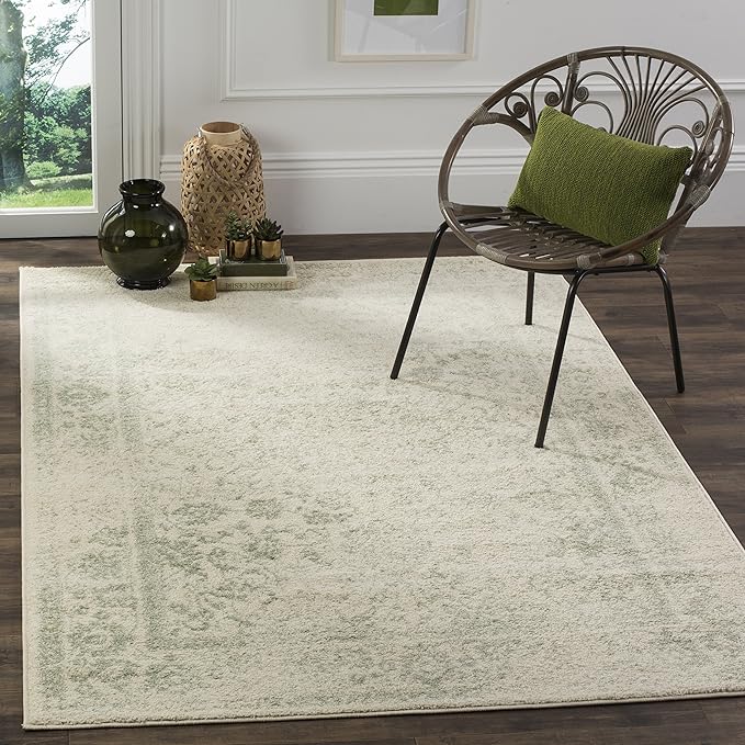 SAFAVIEH Adirondack Collection Area Rug - 6'7" Square, Ivory & Sage, Distressed Vintage Floral Design, Non-Shedding & Easy to Clean, Ideal for Living Room, Bedroom, Dining Space (ADR109V)