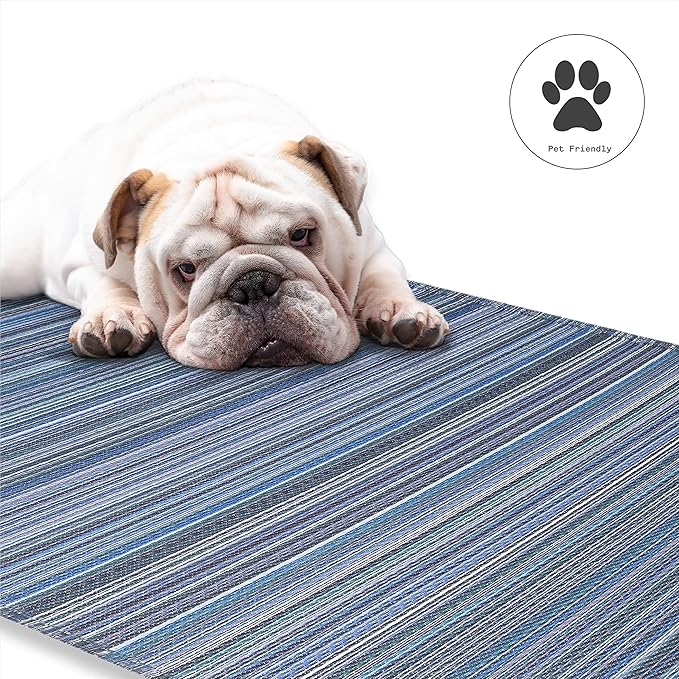 Fab Habitat Outdoor Rug - Waterproof, Fade Resistant, Crease-Free - Premium Recycled Plastic - Striped - Patio, Porch, Deck, Balcony - Cancun - Indigo - 5 x 8 ft