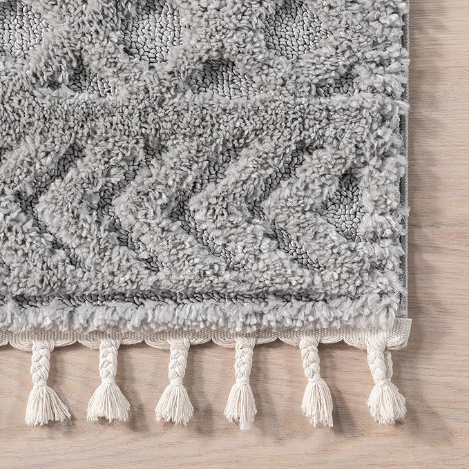 nuLOOM Akia Lattice High/Low Tassel Clearance Area Rug, 4x6, Light Grey
