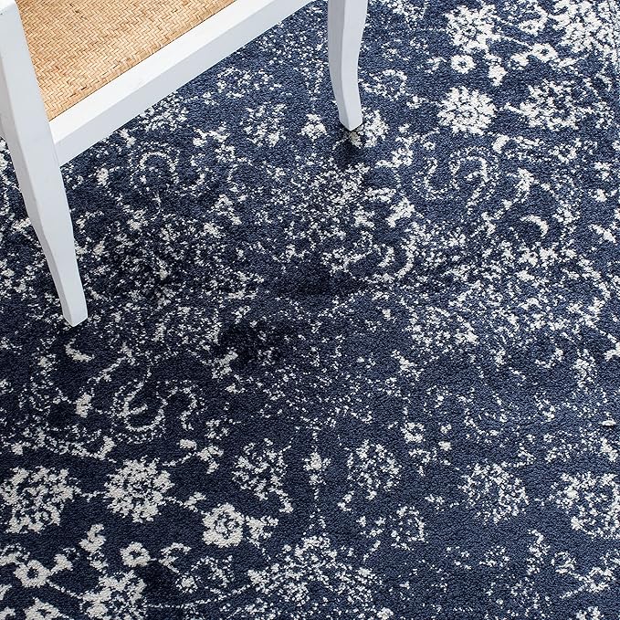 SAFAVIEH Adirondack Collection Runner Rug - 2'6" x 20', Navy & Ivory, Distressed Vintage Floral Design, Non-Shedding & Easy to Clean, Ideal for Living Room, Bedroom, Dining (ADR109N)