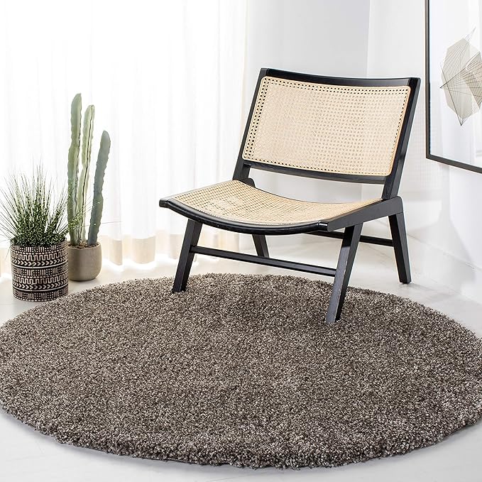 SAFAVIEH Milan Shag Collection 3' Round Grey SG180 Solid Non-Shedding Living Room Bedroom Dining Room Entryway Plush 2-inch Thick Area Rug