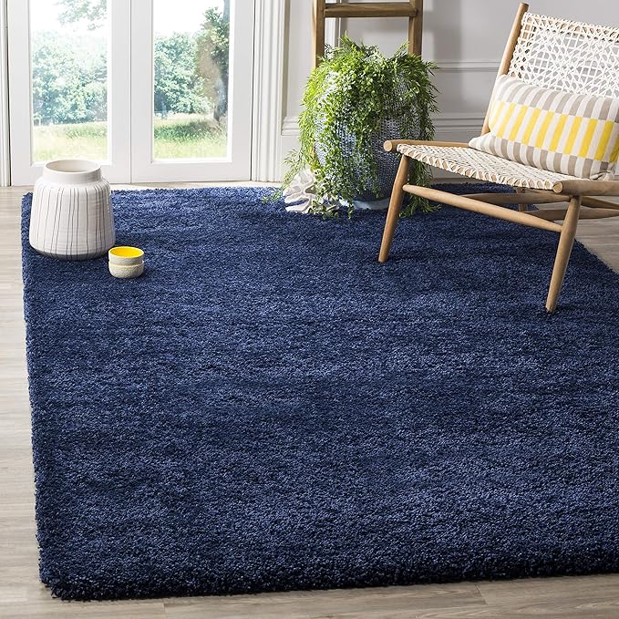 SAFAVIEH Milan Shag Collection 5'1" Square Navy SG180 Solid Non-Shedding Living Room Bedroom Dining Room Entryway Plush 2-inch Thick Area Rug