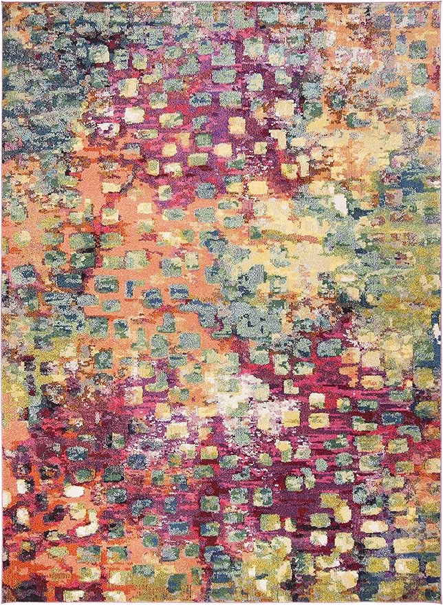 SAFAVIEH Monaco Collection X-Large Area Rug - 11' x 15', Pink & Multi, Boho Chic Abstract Watercolor Design, Non-Shedding & Easy Care, Ideal for High Traffic Areas in Living Room, Bedroom (MNC225D)