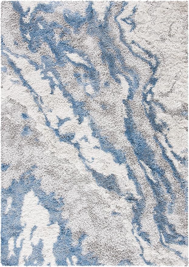 SAFAVIEH Horizon Shag Collection Area Rug - 6' x 8', Grey/Blue, Geometric Design, Ideal for High Traffic Areas in Living Room, Bedroom, Dining (HZN890G)