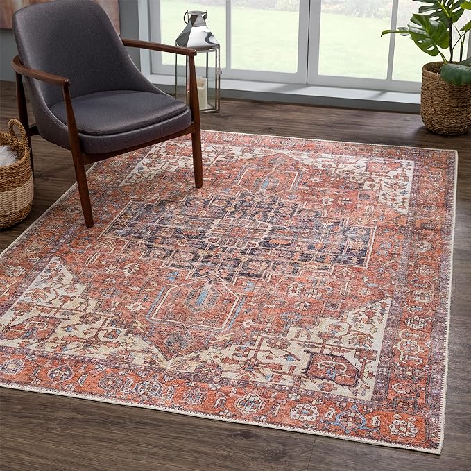 Bloom Rugs Washable 9' x 12' Rug - Red/Orange/Beige Traditional Area Rug for Living Room, Bedroom, Dining Room, and Kitchen - Exact Size: 9' x 12'