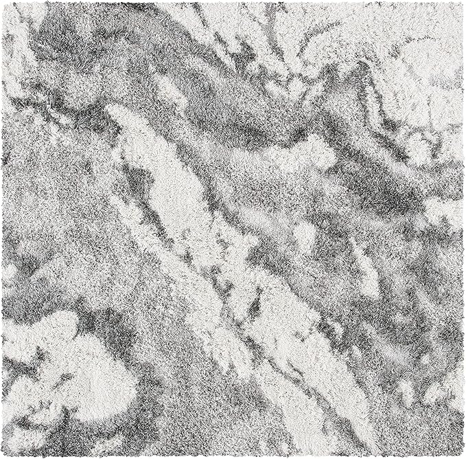 SAFAVIEH Horizon Shag Collection Area Rug - 8' Square, Grey & Ivory, Modern Abstract Design, Non-Shedding & Easy Care, 2-inch Thick Ideal for High Traffic Areas in Living Room, Bedroom (HZN890F)