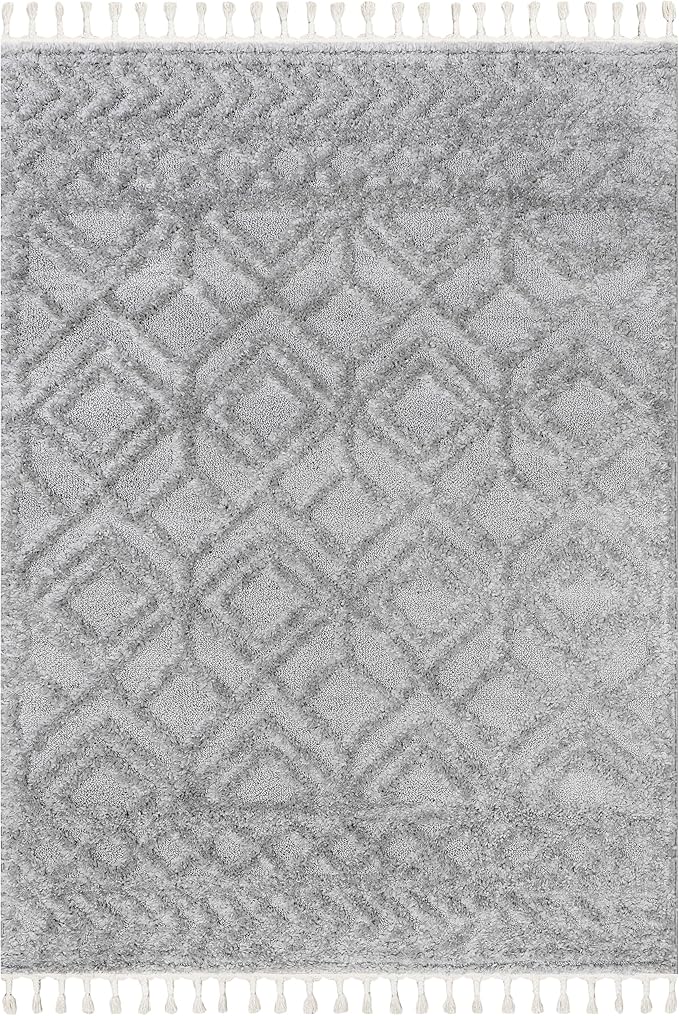 nuLOOM Akia Light Grey, 3' x 5', Geometric Lattice, Tasseled, Soft and Textured, High Traffic, Stain Resistant, Durable Area Rug for Bedroom, Living Room, Dining Space, Den, Foyer, Entryway