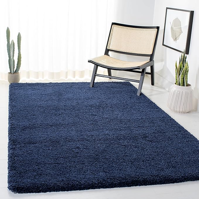 SAFAVIEH Milan Shag Collection Accent Rug - 4' x 6', Navy, Solid Design, Non-Shedding & Easy Care, 2-inch Thick Ideal for High Traffic Areas in Entryway, Living Room, Bedroom (SG180-7070)