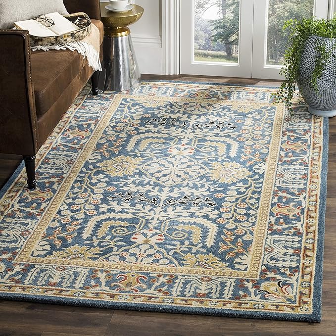 SAFAVIEH Antiquity Collection Area Rug - 6' Square, Dark Blue & Multi, Handmade Traditional Oriental Wool, Ideal for High Traffic Areas in Living Room, Bedroom (AT64B)