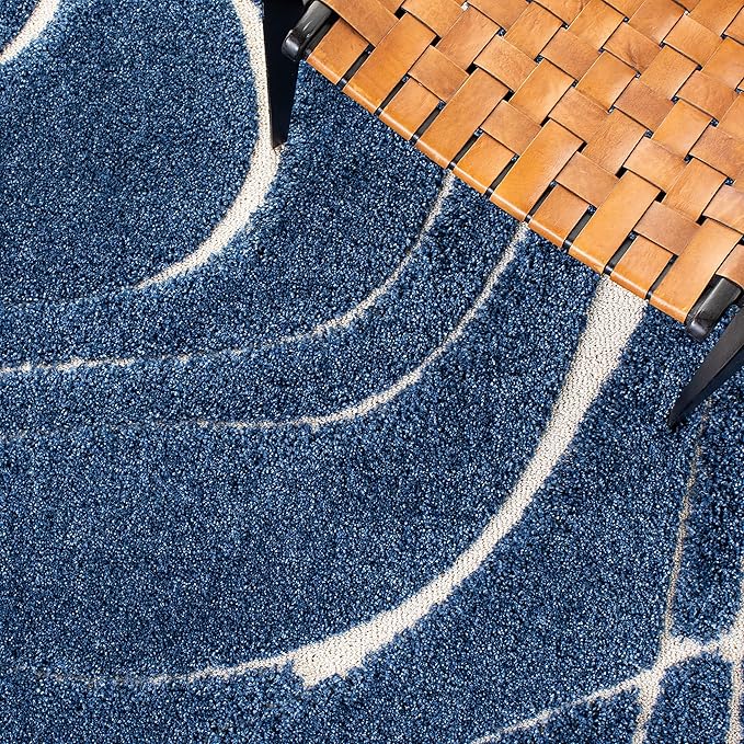 SAFAVIEH Florida Shag Collection Area Rug - 2'3" x 7' Runner, Navy & Ivory, Non-Shedding & Easy Cleaning, Plush Thick Pile, Ideal for Living Room, Hallway, Foyer, Entryway, Bedroom (SG471-6512)