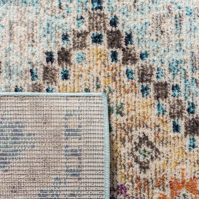 SAFAVIEH Madison Collection Accent Rug - 4' x 6', Blue & Yellow, Boho Diamond Distressed Design, Non-Shedding & Easy Care, Ideal for High Traffic Areas in Entryway, Living Room, Bedroom (MAD418K)