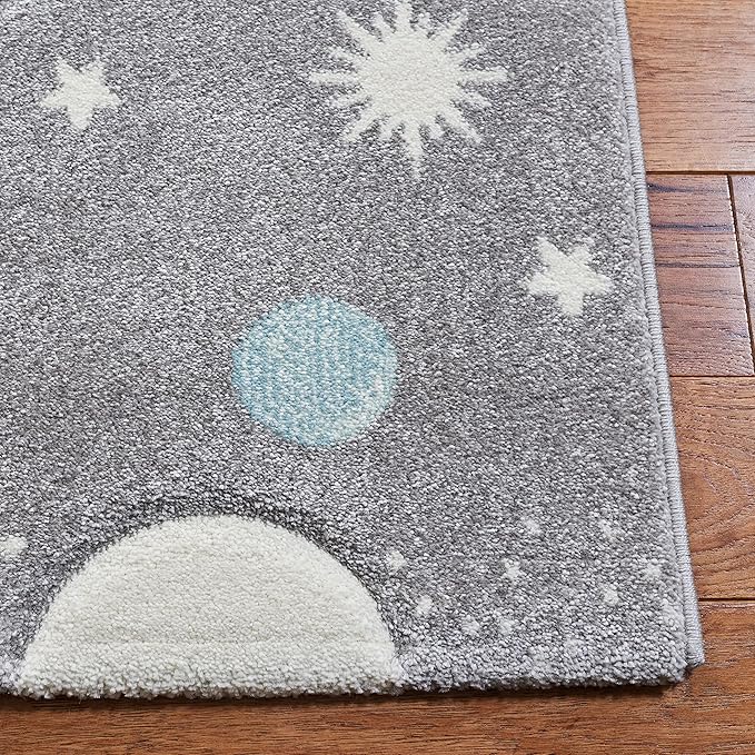 SAFAVIEH Carousel Kids Collection Area Rug - 6'7" Square, Grey & Lavender, Non-Shedding & Easy Care, Ideal for High Traffic Areas for Boys & Girls in Playroom, Nursery, Bedroom (CRK103F)