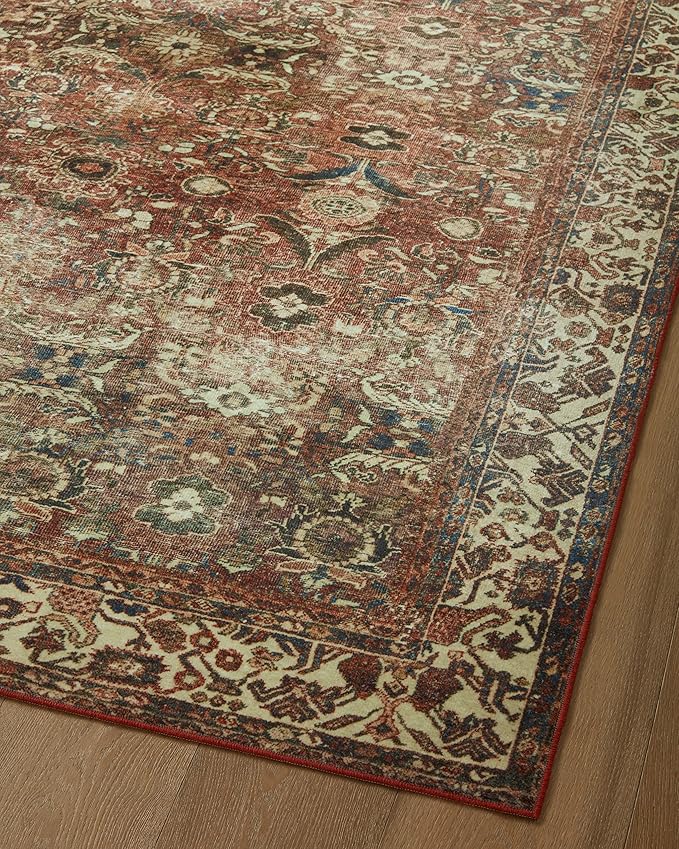 Loloi Magnolia Home by Joanna Gaines Banks Collection BAN-04 Brick/Ivory 2'-6" x 12'-0", .13" Pile Height, Machine Washable, Runner Rug