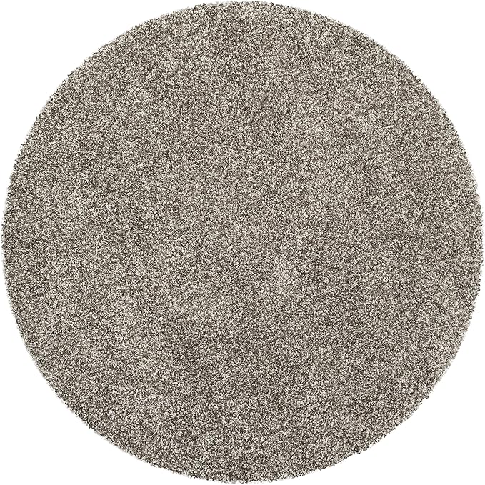 SAFAVIEH Milan Shag Collection Area Rug - 5'1" Round, Grey, Solid Design, Non-Shedding & Easy Care, 2-inch Thick Ideal for High Traffic Areas in Living Room, Bedroom (SG180-8080)