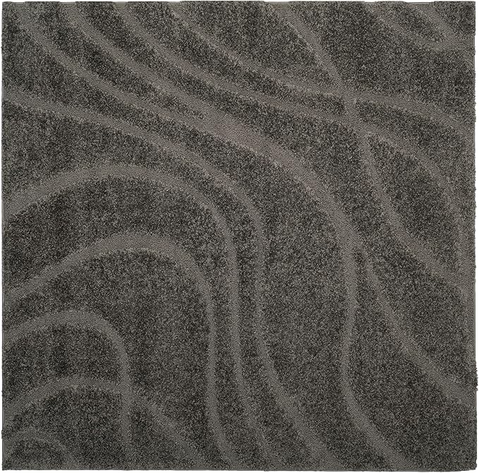 SAFAVIEH Florida Shag Collection Area Rug - 6'7" Square, Grey & Grey, Non-Shedding & Easy Care, 1.2-inch Thick Ideal for High Traffic Areas in Living Room, Bedroom (SG471-8080)