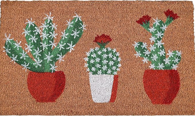 Coir Door Mats 17" X 30", Non-Slip Sturdy, PVC Backed Heavy Duty, Easy to Clean, Ideal for Door Entrance, Patio, Porch, Backyard, Garages, Sparkling Cactus