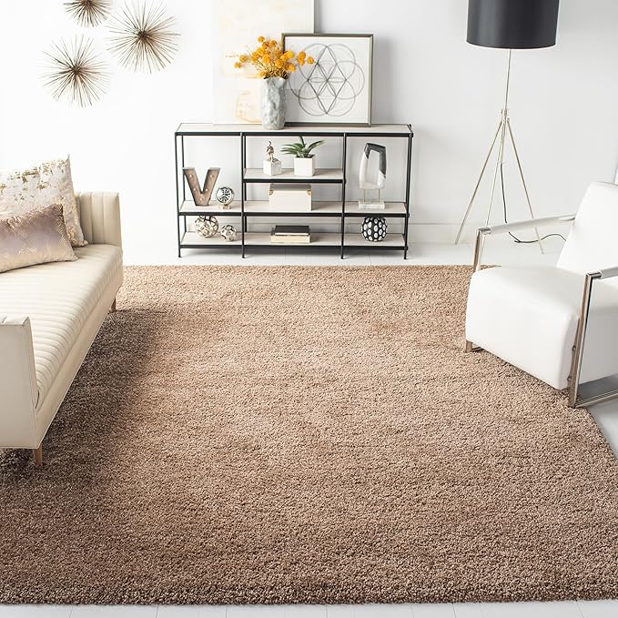 SAFAVIEH Milan Shag Collection Area Rug - 10' x 14', Dark Beige, Solid Design, Non-Shedding & Easy Care, 2-inch Thick Ideal for High Traffic Areas in Living Room, Bedroom (SG180-1414)