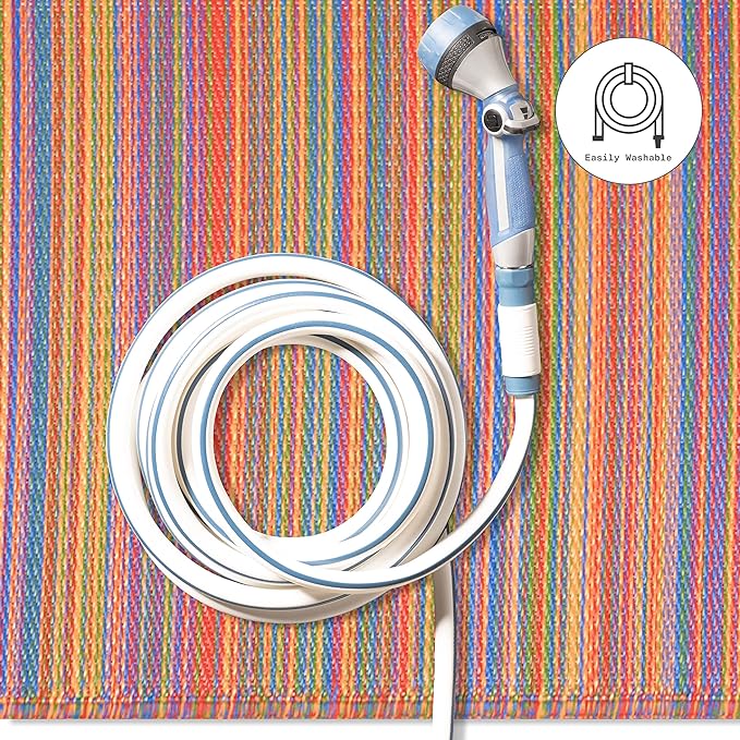 Fab Habitat Outdoor Rug - Waterproof, Fade Resistant, Crease-Free - Premium Recycled Plastic - Striped - Porch, Deck, Balcony, Mudroom, Laundry Room, Patio - Cancun - Multicolor - 3 x 5 ft