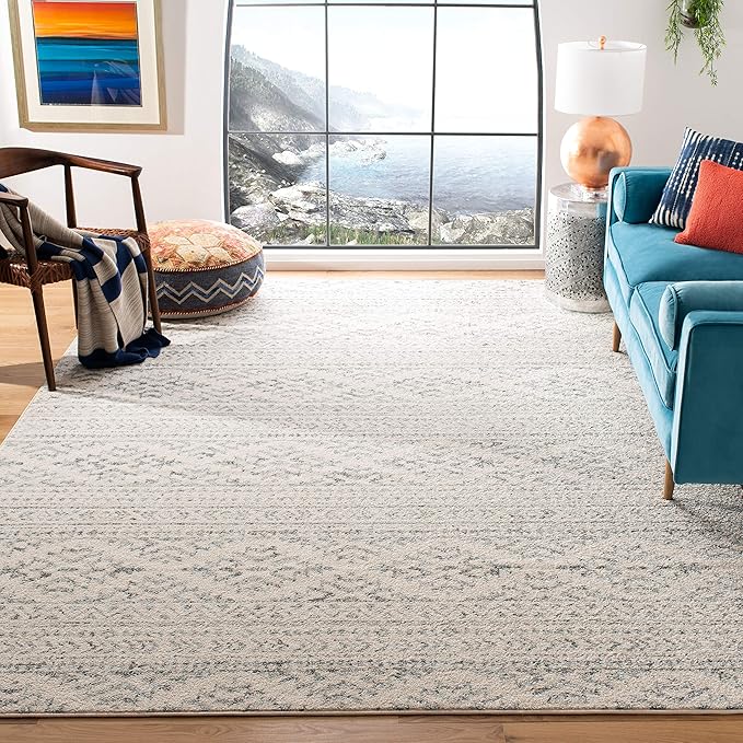 SAFAVIEH Tulum Collection Area Rug - 9' Square, Ivory & Grey, Moroccan Boho Tribal Design, Non-Shedding & Easy to Clean, Ideal for Living Room, Bedroom, Dining Space (TUL272A)