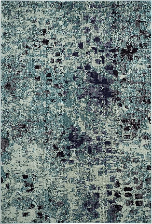 SAFAVIEH Monaco Collection Area Rug - 5'1" x 7'7", Light Blue & Multi, Boho Chic Abstract Watercolor Design, Non-Shedding & Easy Care, Ideal for High Traffic Areas in Living Room, Bedroom (MNC225J)