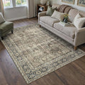 Vintage Area Rug 4x6 Brown Entryway Office Washable Carpet Non Slip Bedroom Indoor Living Room Door Mat Low Pile Traditional Distressed Retro Accent Rug for Dining Room Bathroom Kitchen