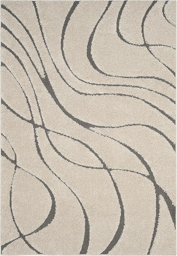SAFAVIEH Florida Shag Collection Area Rug - 6' x 9', Cream & Grey, Non-Shedding & Easy Care, 1.2-inch Thick Ideal for High Traffic Areas in Living Room, Bedroom (SG471-1180)