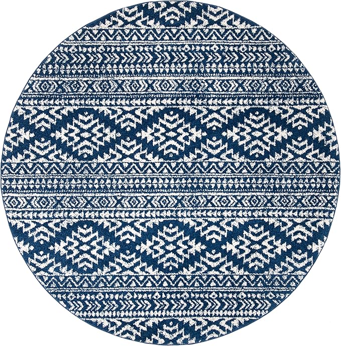 SAFAVIEH Tulum Collection Area Rug - 5' Round, Navy & Ivory, Moroccan Boho Tribal Design, Non-Shedding & Easy to Clean, Ideal for Living Room, Bedroom, Dining Space (TUL272N)