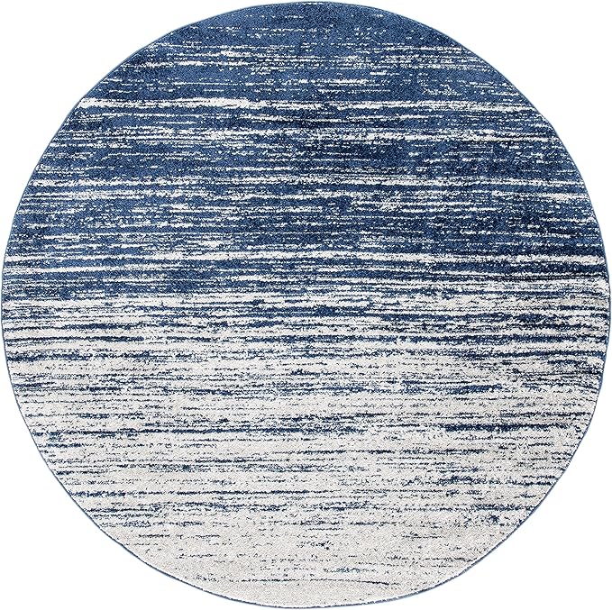 SAFAVIEH Adirondack Collection Area Rug - 4' Round, Navy & Ivory, Modern Ombre Design, Non Shedding & Easy to Clean, Ideal for Living Room, Bedroom, Office, Dining Space (ADR113N)
